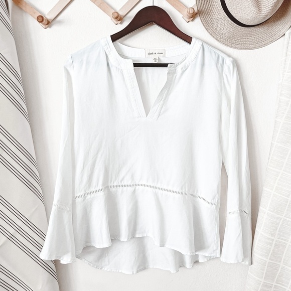 Anthropologie Cloth & Stone White Bell Sleeve Blouse - Picture 2 of 4